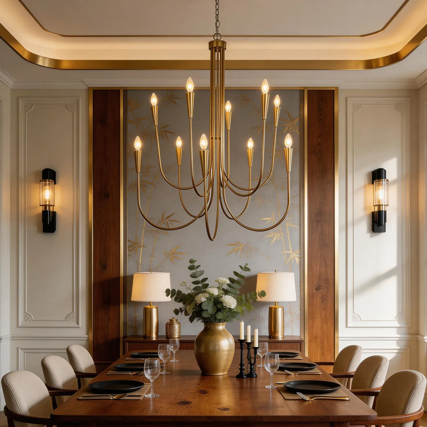 10-Light Modern Chandelier, U-Shaped Arms Pendant Light Fixture