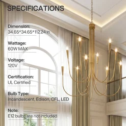 10-Light Modern Chandelier, U-Shaped Arms Pendant Light Fixture