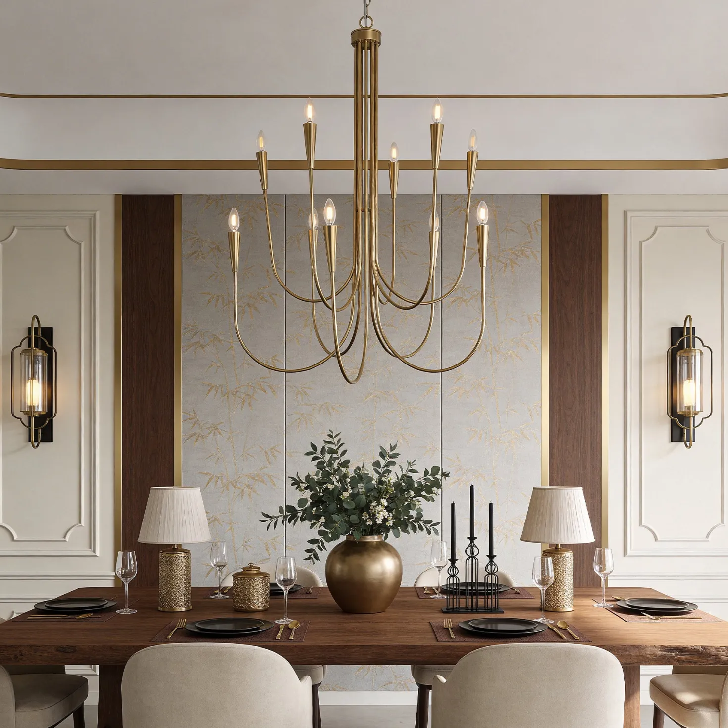 10-Light Modern Chandelier, U-Shaped Arms Pendant Light Fixture