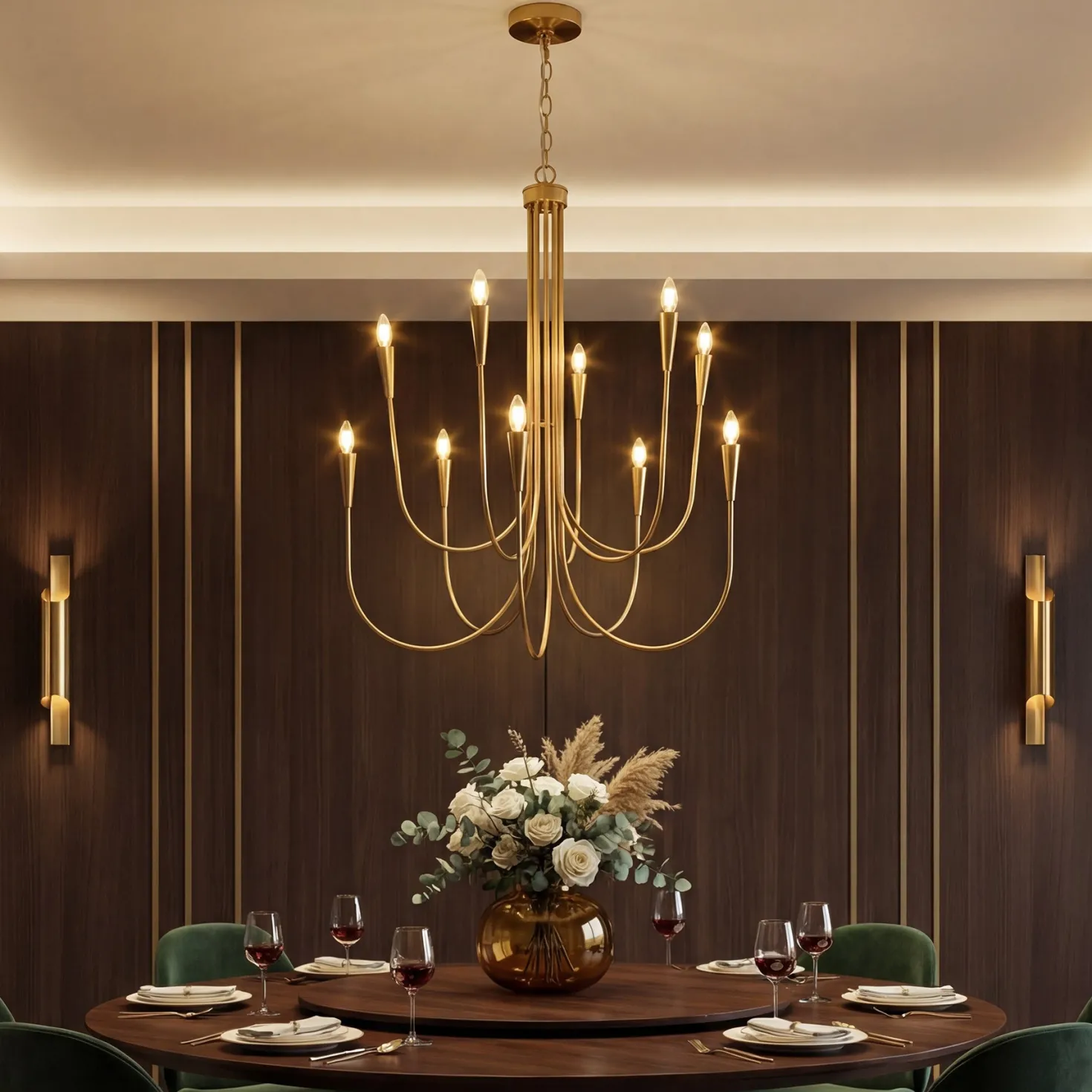 10-Light Modern Chandelier, U-Shaped Arms Pendant Light Fixture