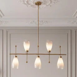 5-Light Modern Linear Chandelier, Kitchen Island Pendant Light with Gradient Frosted Glass Shades(E12 Bulbs Not Included)