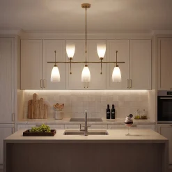 5-Light Modern Linear Chandelier, Kitchen Island Pendant Light with Gradient Frosted Glass Shades(E12 Bulbs Not Included)
