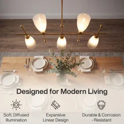 5-Light Modern Linear Chandelier, Kitchen Island Pendant Light with Gradient Frosted Glass Shades(E12 Bulbs Not Included)