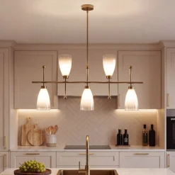 5-Light Modern Linear Chandelier, Kitchen Island Pendant Light with Gradient Frosted Glass Shades(E12 Bulbs Not Included)