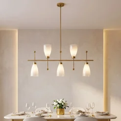 5-Light Modern Linear Chandelier, Kitchen Island Pendant Light with Gradient Frosted Glass Shades(E12 Bulbs Not Included)