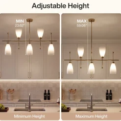 5-Light Modern Linear Chandelier, Kitchen Island Pendant Light with Gradient Frosted Glass Shades(E12 Bulbs Not Included)