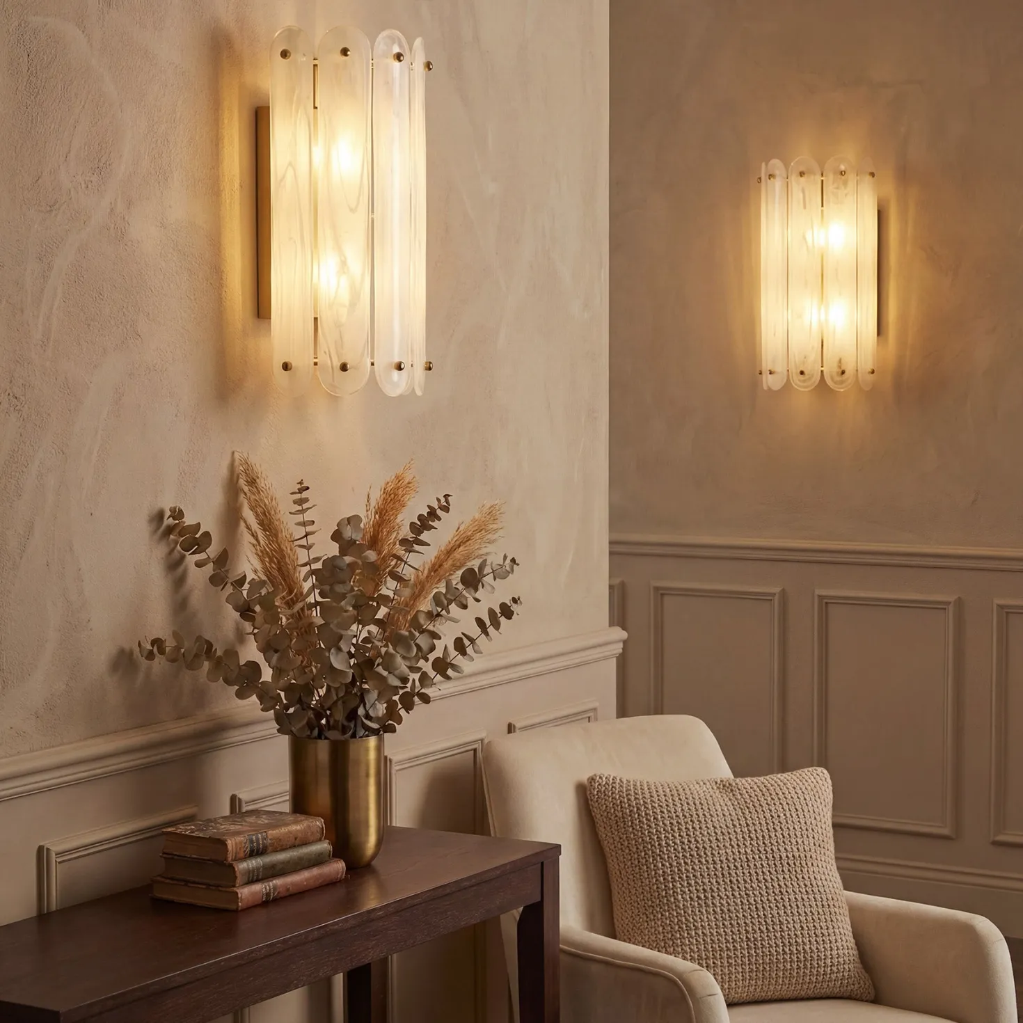 2-Light Modern Wall Sconce, 13.78" Wall Light Fixture with Glass Shade
