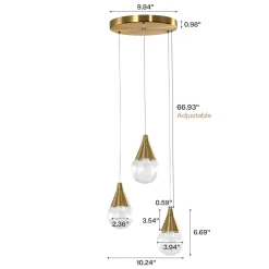 3-Light Pendant Light, Brushed Brass Adjustable Ceiling Light Fixtures