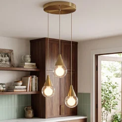 3-Light Pendant Light, Brushed Brass Adjustable Ceiling Light Fixtures