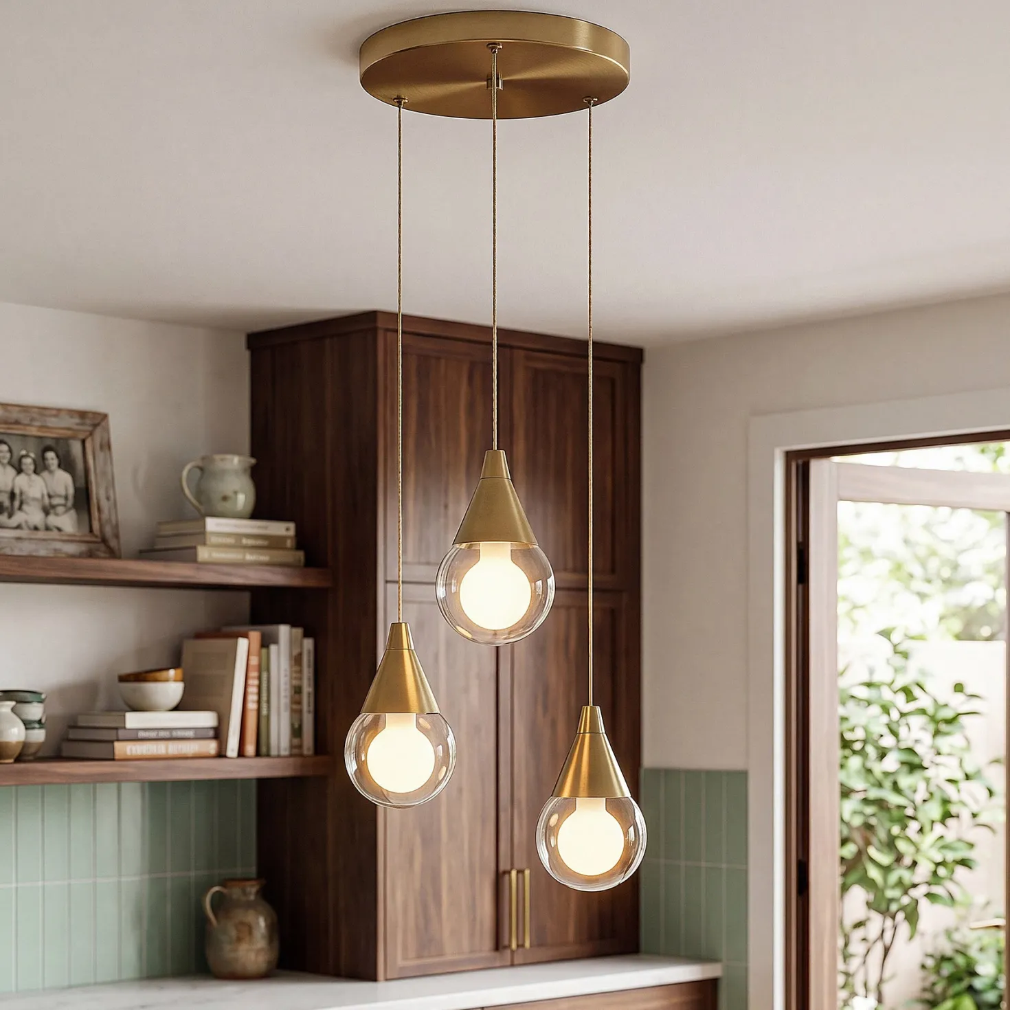 3-Light Pendant Light, Brushed Brass Adjustable Ceiling Light Fixtures