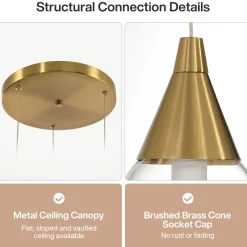 3-Light Pendant Light, Brushed Brass Adjustable Ceiling Light Fixtures