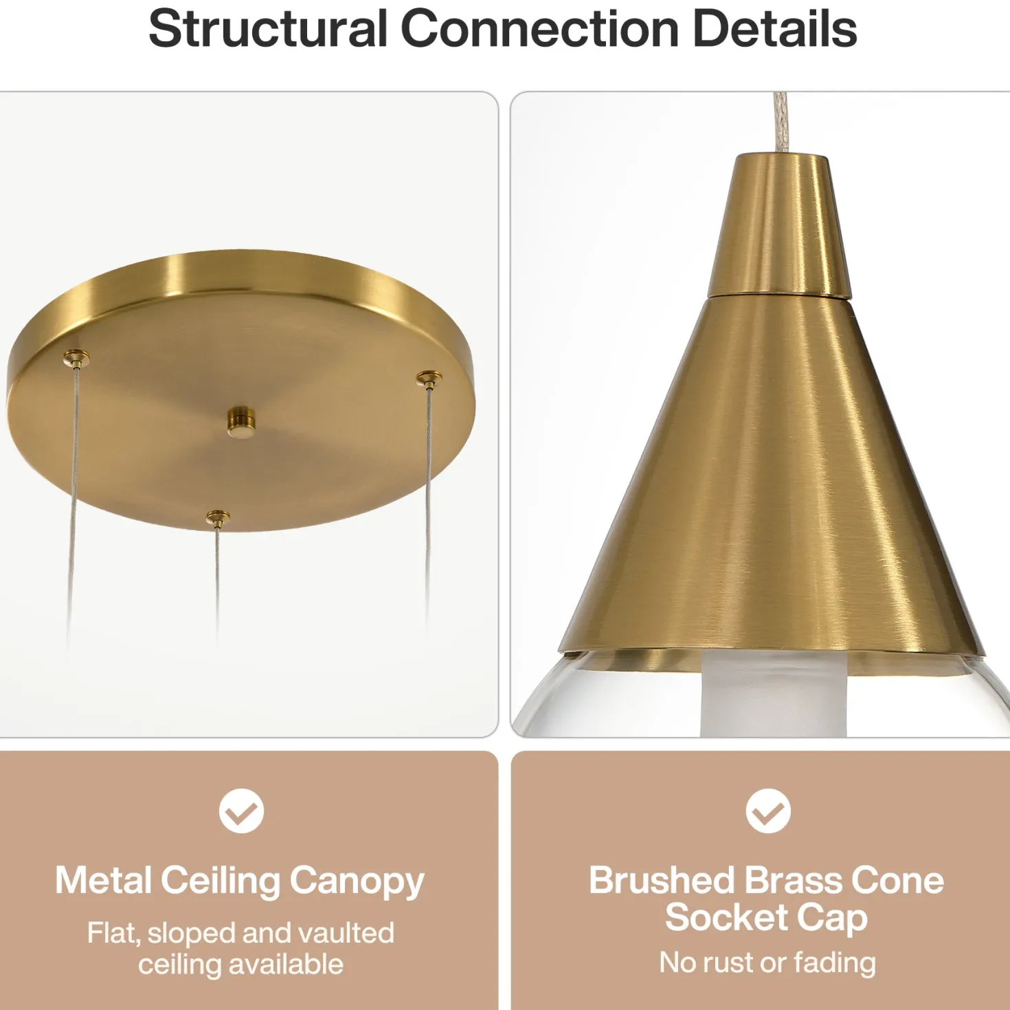 3-Light Pendant Light, Brushed Brass Adjustable Ceiling Light Fixtures