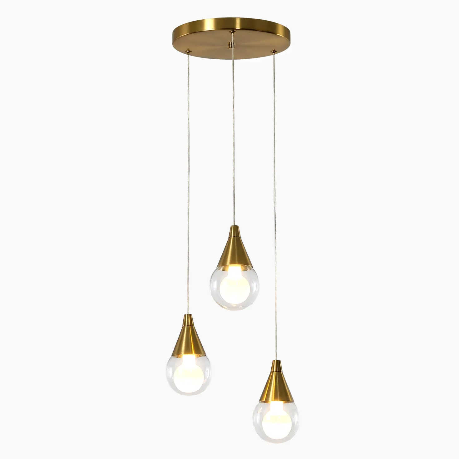3-Light Pendant Light, Brushed Brass Adjustable Ceiling Light Fixtures