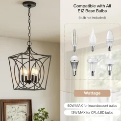 4-Light Pendant Light Fixture, Industrial Chandelier With Adjustable Chain