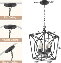 4-Light Pendant Light Fixture, Industrial Chandelier With Adjustable Chain