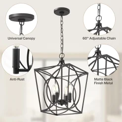 4-Light Pendant Light Fixture, Industrial Chandelier With Adjustable Chain