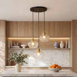 3-Light Pendant Lighting, Kitchen Ceiling Light Fixtures with Water Ripple Glass Shade