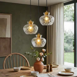 3-Light Pendant Lighting, Kitchen Ceiling Light Fixtures with Water Ripple Glass Shade