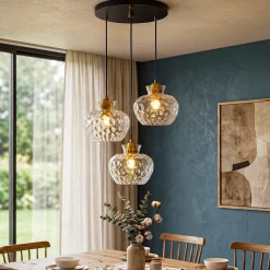 3-Light Pendant Lighting, Kitchen Ceiling Light Fixtures with Water Ripple Glass Shade