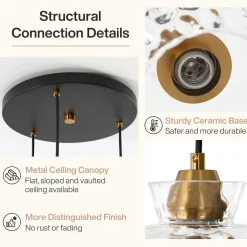 3-Light Pendant Lighting, Kitchen Ceiling Light Fixtures with Water Ripple Glass Shade