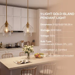 1-Light Pendant Lighting, Modern Island Chandelier Ceiling Light Fixture with Unique Design