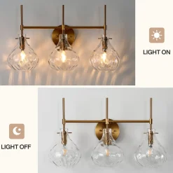 3-Light Vanity Light, Bathroom Light Fixtures with Water Ripple Glass Shades