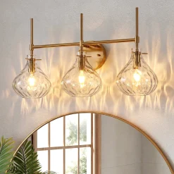 3-Light Vanity Light, Bathroom Light Fixtures with Water Ripple Glass Shades