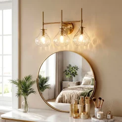 3-Light Vanity Light, Bathroom Light Fixtures with Water Ripple Glass Shades
