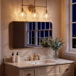 3-Light Vanity Light, Bathroom Light Fixtures with Water Ripple Glass Shades