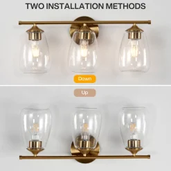 3-Light Vanity Light, Bathroom Wall Light Fixtures with Transparent Bubble Glass Shade