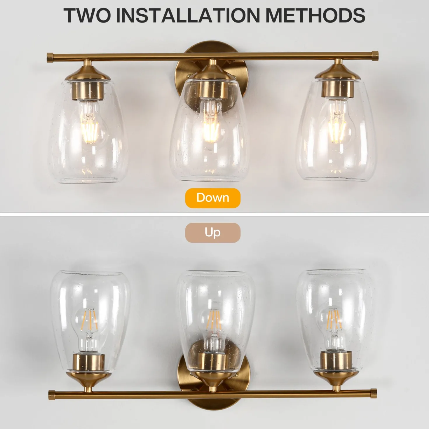 3-Light Vanity Light, Bathroom Wall Light Fixtures with Transparent Bubble Glass Shade