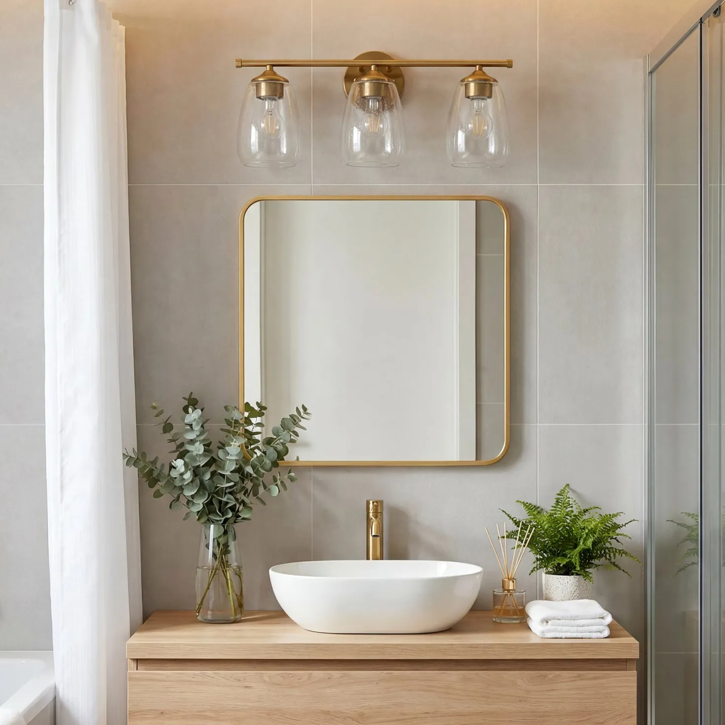 3-Light Vanity Light, Bathroom Wall Light Fixtures with Transparent Bubble Glass Shade