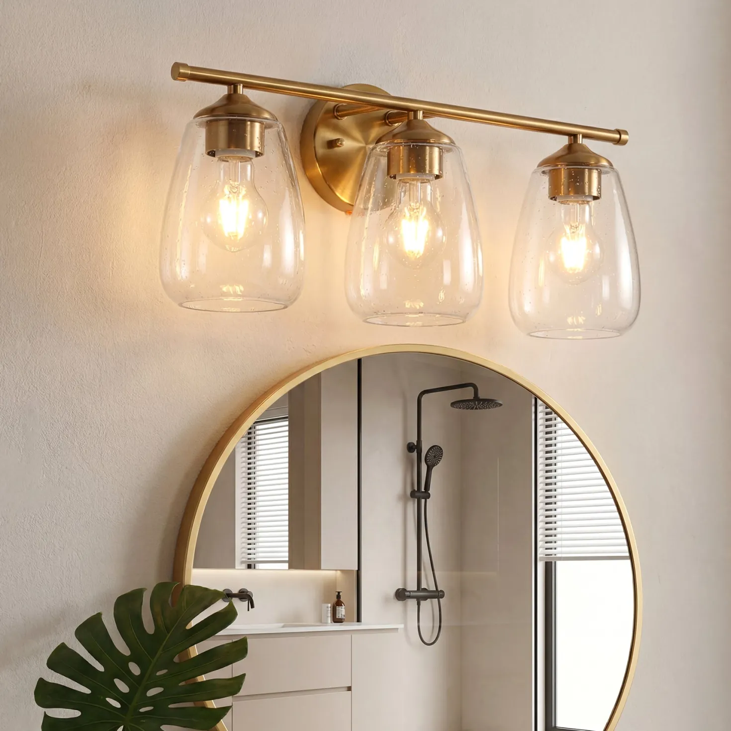 3-Light Vanity Light, Bathroom Wall Light Fixtures with Transparent Bubble Glass Shade