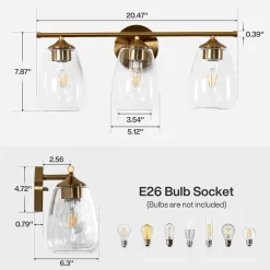 3-Light Vanity Light, Bathroom Wall Light Fixtures with Transparent Bubble Glass Shade