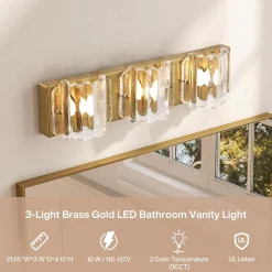 ‎3-Light Vanity Light Fixture, Wall Lights with Crystal Glass Shades