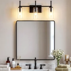 3-Light Vanity Light Fixture, Modern Bathroom Wall Sconce with Clear Glass Shades