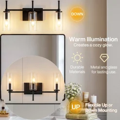 3-Light Vanity Light Fixture, Modern Bathroom Wall Sconce with Clear Glass Shades