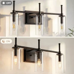 3-Light Vanity Light Fixture, Modern Bathroom Wall Sconce with Clear Glass Shades