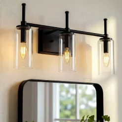 3-Light Vanity Light Fixture, Modern Bathroom Wall Sconce with Clear Glass Shades
