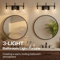 3-Light Vanity Light Fixture, Modern Bathroom Wall Sconce with Clear Glass Shades