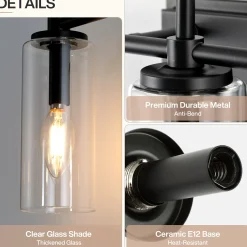 3-Light Vanity Light Fixture, Modern Bathroom Wall Sconce with Clear Glass Shades