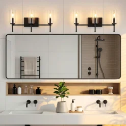 3-Light Vanity Light Fixture, Modern Bathroom Wall Sconce with Clear Glass Shades