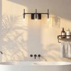 3-Light Vanity Light Fixture, Modern Bathroom Wall Sconce with Clear Glass Shades