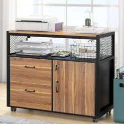 Lockable File Cabinet Printer Stand with Drawers & Caster