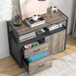 Lockable File Cabinet Printer Stand with Drawers & Caster
