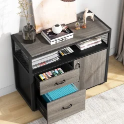 Lockable File Cabinet Printer Stand with Drawers & Caster