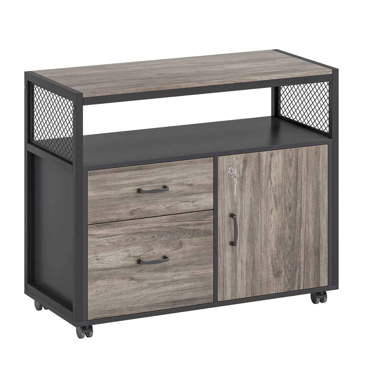 Lockable File Cabinet Printer Stand with Drawers & Caster