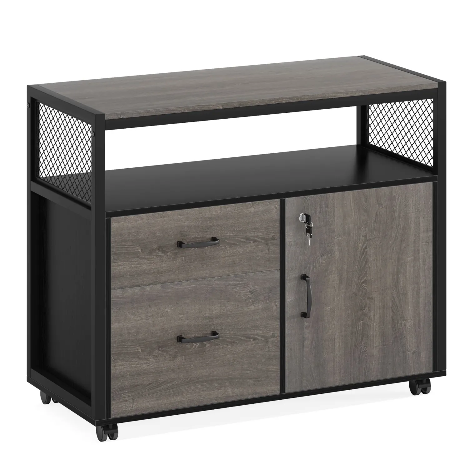 Lockable File Cabinet Printer Stand with Drawers & Caster