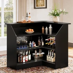 L-Shaped Bar Table, 4-Tier Home Bar Unit Liquor Storage Cabinet