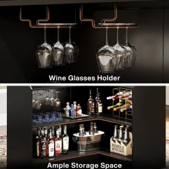 L-Shaped Bar Table, 4-Tier Home Bar Unit Liquor Storage Cabinet